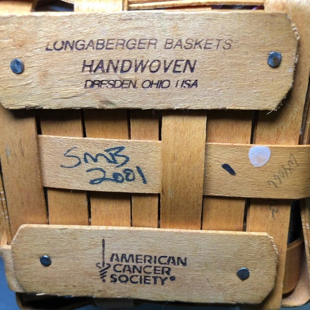 LONGABERGER 2001 HORIZON OF HOPE BASKET FOR THE AMERICAN CANCER SOCIETY